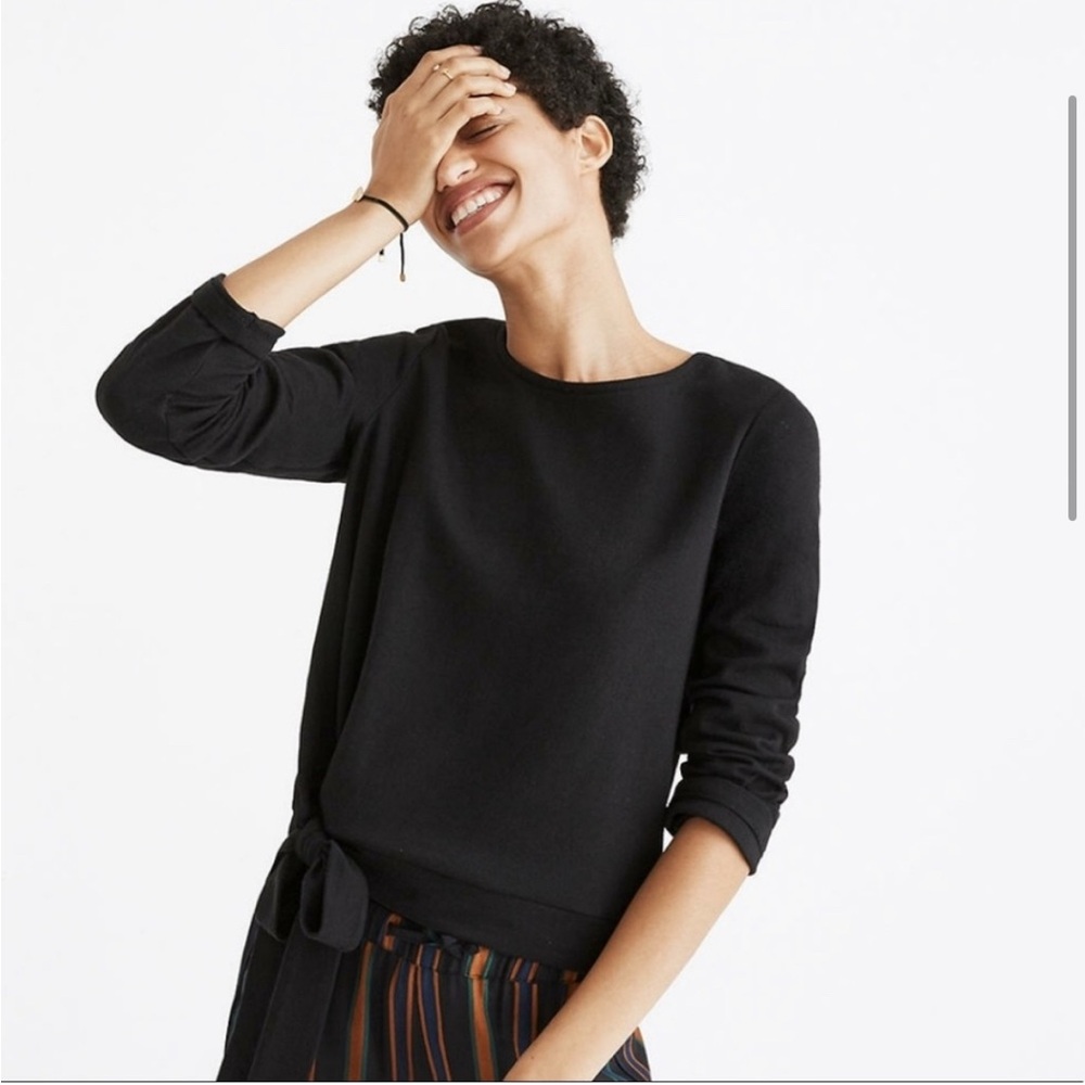 Madewell Black Tie-Waist Long Sleeved T-shirt, Size XL